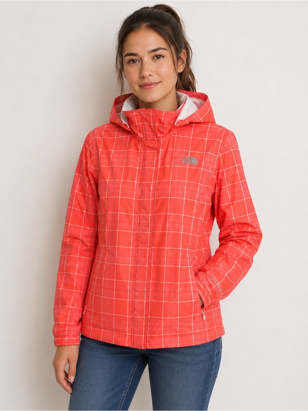 The North Face Resolve Hyvent Plaid Waterproof Rain Jacket Orange Size Medium